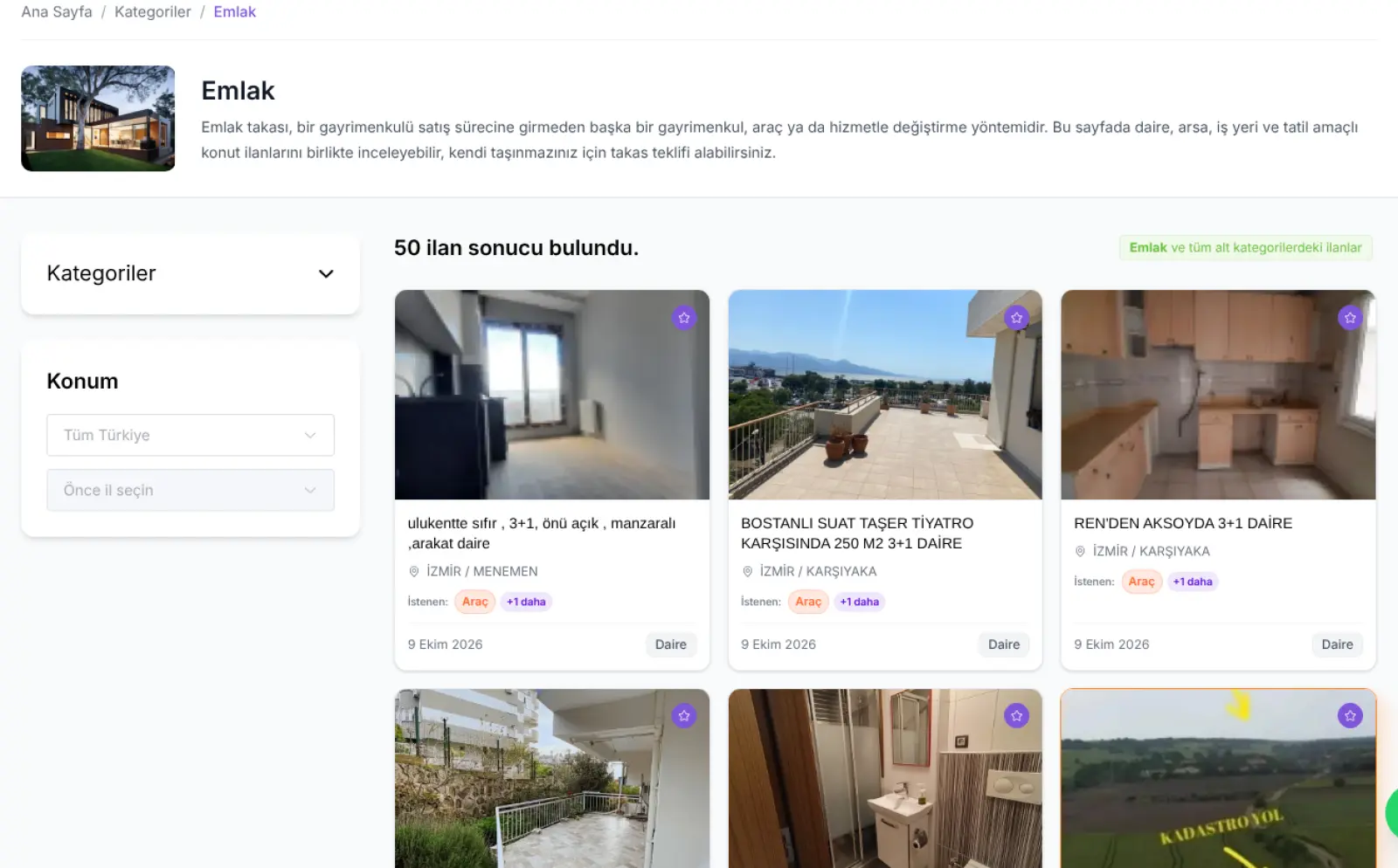 Trampala emlak takası kategorisinde takaslı daire ilanları