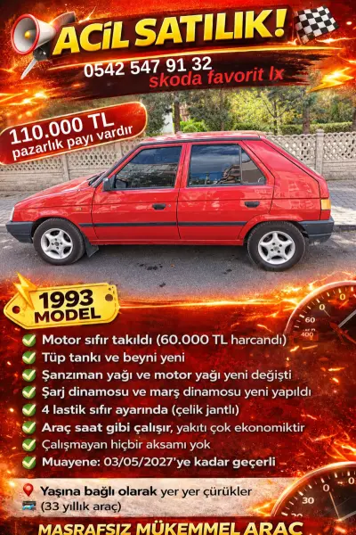 Masrafsız 93 Model Skoda Favorit